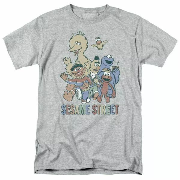 

sesame street colorful group t shirt mens licensed classic tv elmo sport gray, White;black