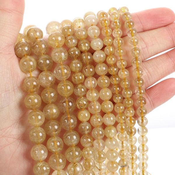 

other natural stone beads rutile quartz crystal charm round loose for jewelry making needlework bracelet diy strand 4-12 mm
