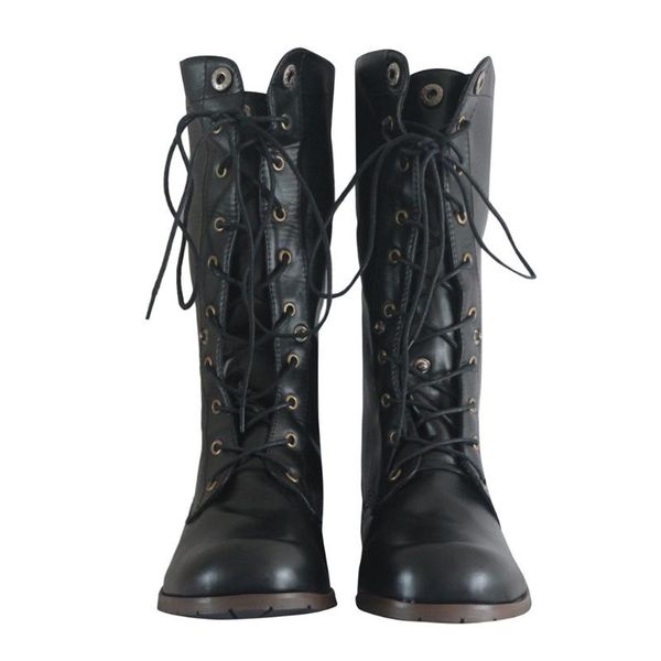 

boots women's casual retro male and female round head low tie with knight botas medias zapatos mujer au7, Black