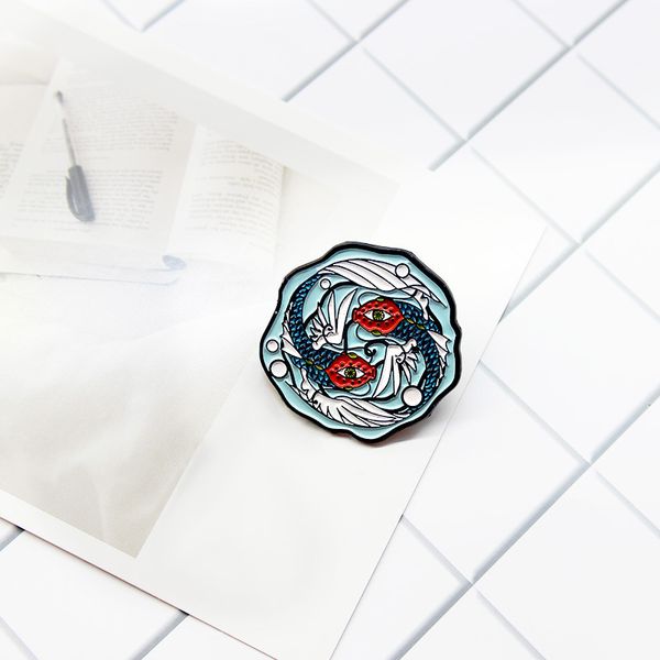 

red lips, eyes, strange fish, curly body, enthusiastic dance, enjoying life in the water, fashion, creative oil drop brooch, Gray