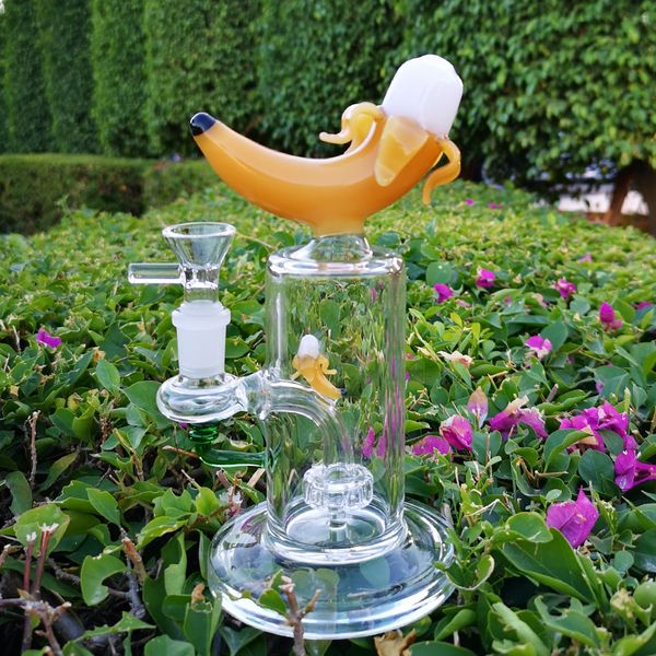 Unico inebriante Banana Bong in vetro Narghilè Soffione Perc Tubo dell'acqua 14mm Giunto femmina Olio Dab Rig Bong da 7 pollici con imbuto Ciotola Tubi di ananas e pesca