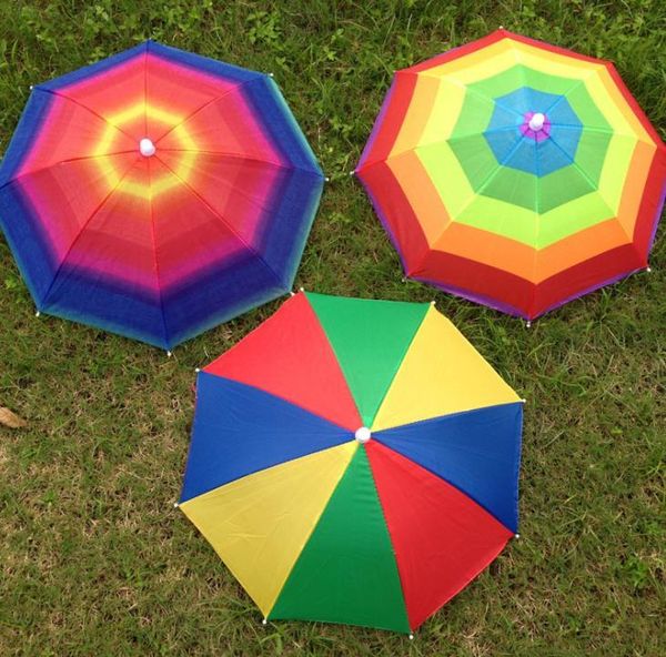 

umbrellas outdoor foldable sun umbrella hat rainbow children golf fishing camping shade beach headwear cap head hats sn665