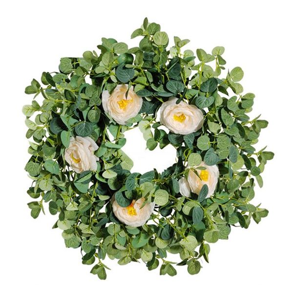 

artificial wreath green leaf with rose flower, for front door wall window wedding party farmhouse garden home decor decorative flowers & wre
