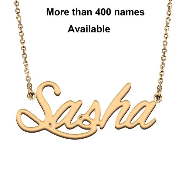 

chains cursive initial letters name necklace for sasha birthday party christmas year graduation wedding valentine day gift, Silver