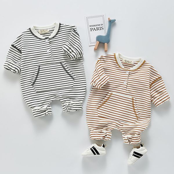

baby boy girl stripe rompers spring long sleeve fashion infant clothes 0-3yrs 210429, Blue