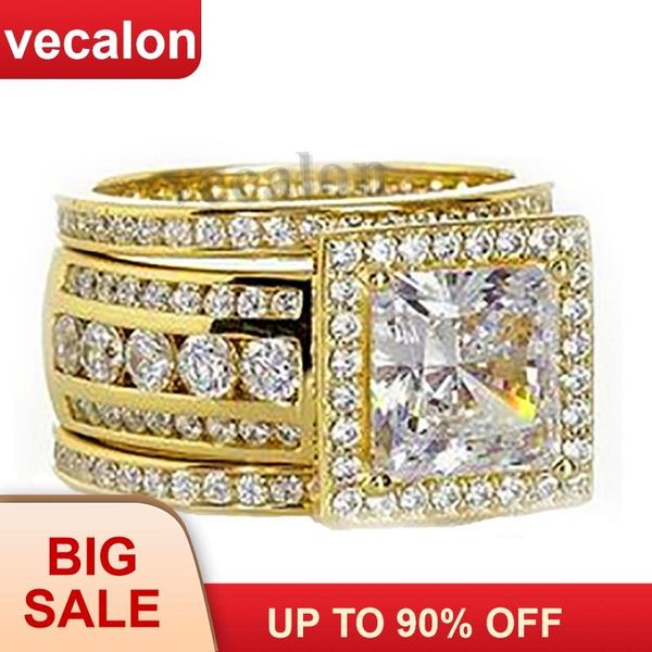 

wedding rings vecalon princess cut 3-in-1 ring set yellow gold filled 925 silver 5a zircon cz engagement band for women men gift, Slivery;golden