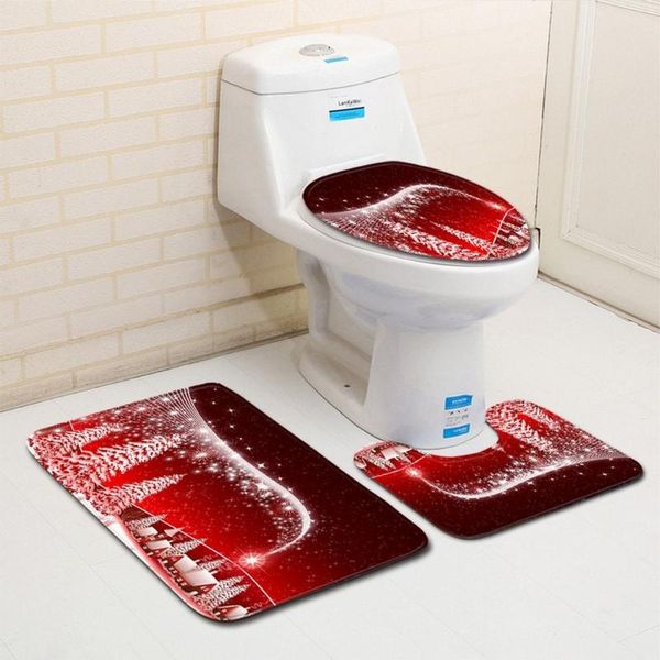 

bath mats merry christmas bathroom set snowman santa waterproof shower curtain toilet cover mat anti-slip carpet