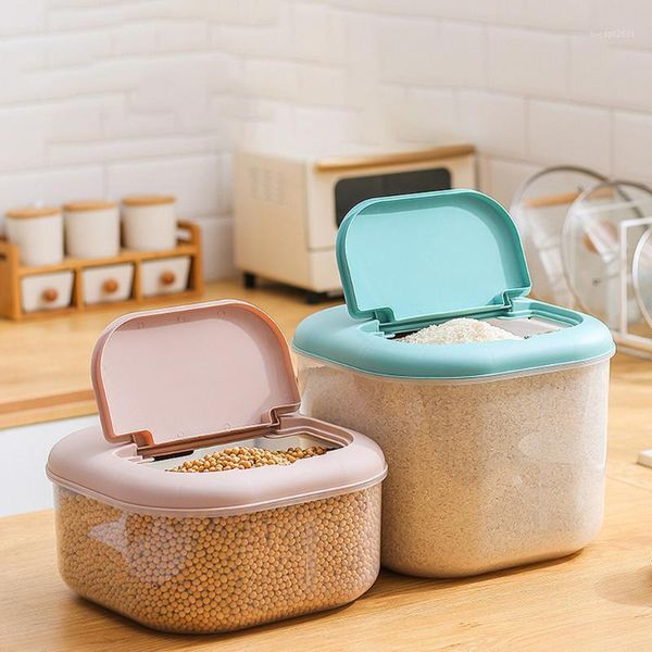 

storage bottles & jars 6/10kg large rice box grain sealed cereal dispenser flip lid food organizer pet bucket container kitchen tools