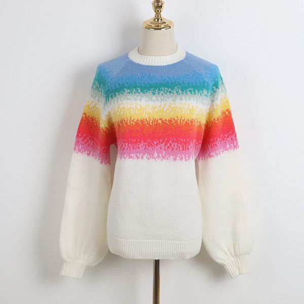 

women's long sved round neck sweater, 2021, White;black