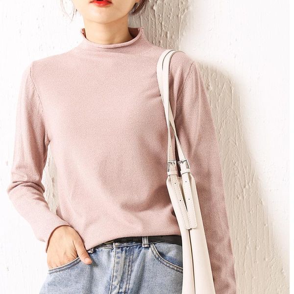 

women's sweaters sweater long-sleeved 2021 autumn and winter solid color half high neck round cashmere basic clothes, White;black