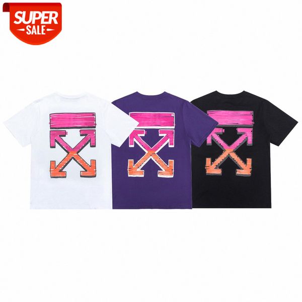 

ow printing back x marker pen pink arrow men and women couple short-sleeved blue fun t-shirt #hf33, White;black