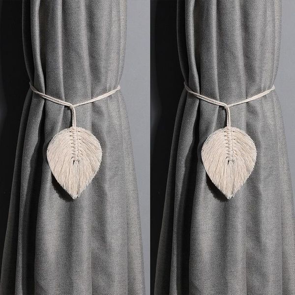 

curtain & drapes 2pcs bohemian macrame cotton tiebacks handmade leaf shaped holdbacks holder home bedroom livingroom decoration