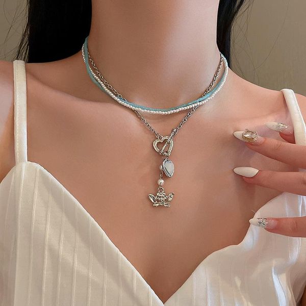 

pendant necklaces retro style alloy necklace pearl crystal love angel ladies for banquet temperament fashion accessories, Silver