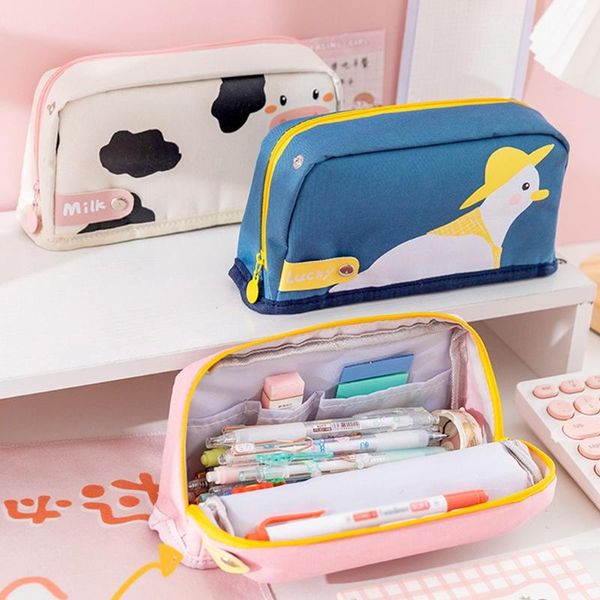 

pencil bags portable foldable case cartoon canvas holder with 3 hidden pockets .