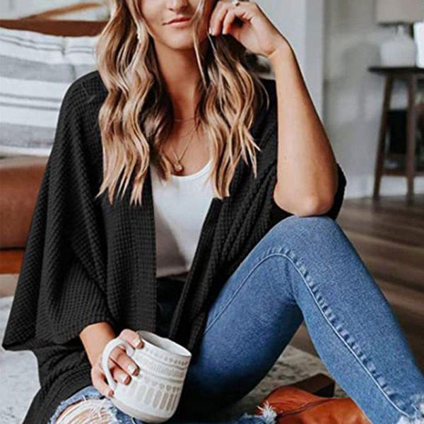 

women's jackets solid cardigan mid length women knitted sweaters coat loose sleeve knittwear casual open stich thin sweater, Black;brown