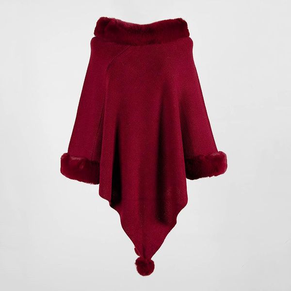

women's sweaters 2021 shawl cape fur collar solid color ball knitted shirt for style autumn and winter, White;black
