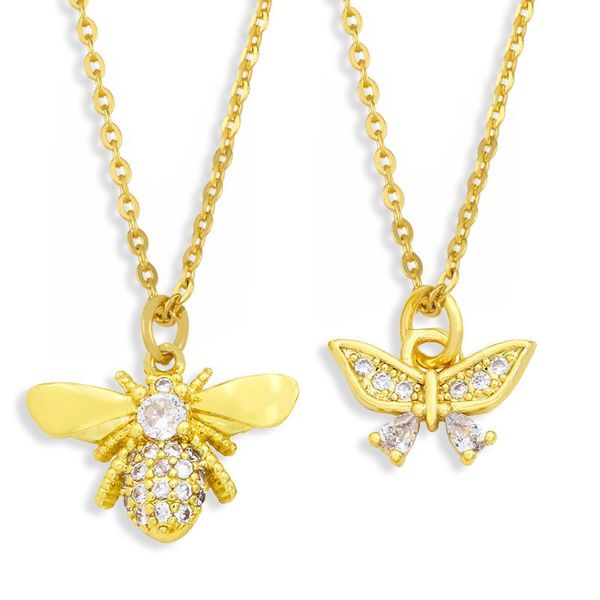 Anhänger Halsketten Flola Kupfer CZ Bienen Schmetterling Halskette Weiße Stein Gold Kurzketten Geschenkgroßhandel Schmuck Nkey03
