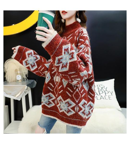 

women's hsa knitwear pull sweaters snowflake pullovers loose style turtleneck thick warm sweater women 93wb, White;black