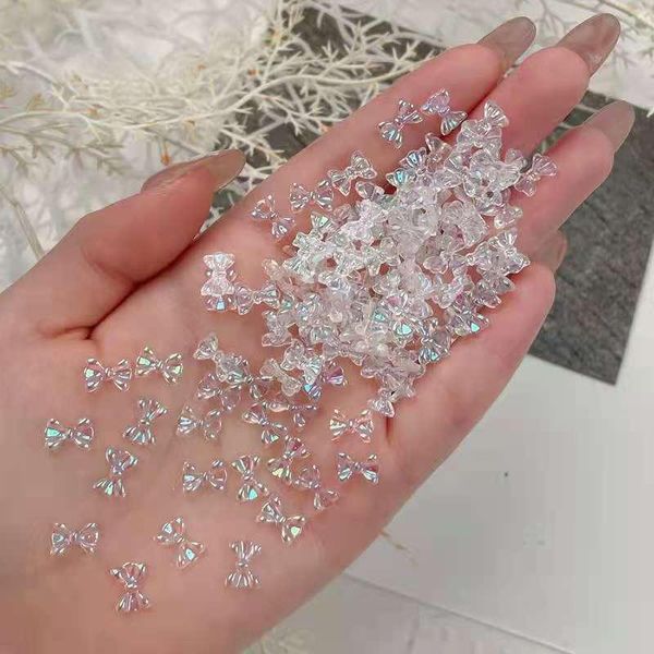 

nail art decorations 50pcs/bag 3d aurora resin bowknot rhinestone decoration diy handmade jewelry headwear material accessories, Silver;gold