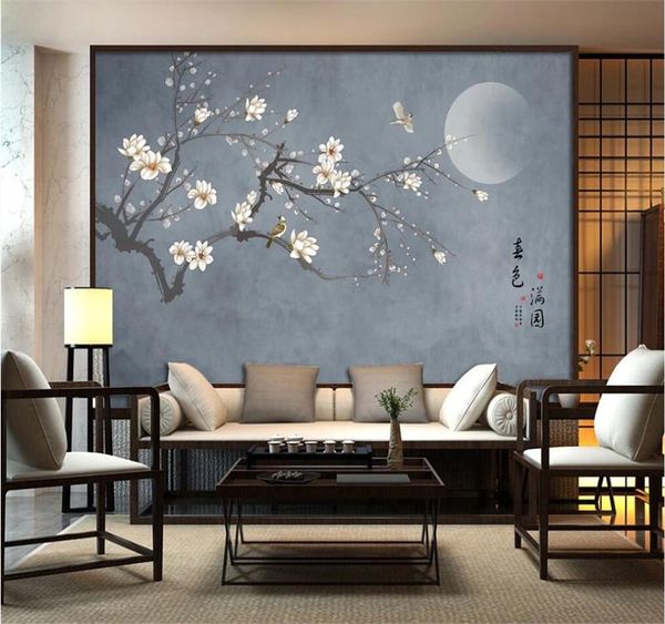 

wallpapers xue su large custom home decoration wallpaper mural hand-painted flowers and birds plum blossom tv background wall