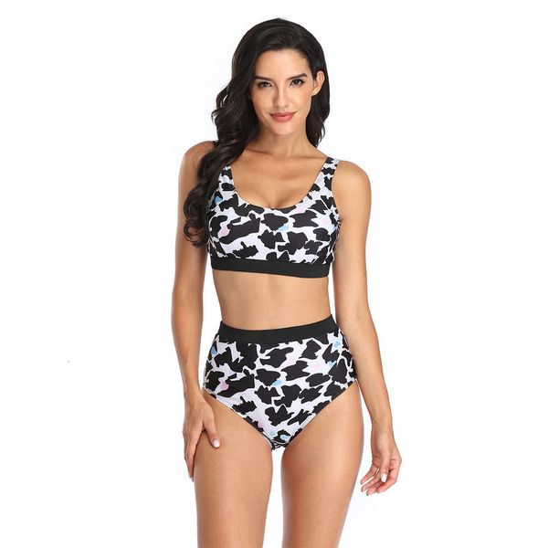 

sports split women's swimsuit plaid large swimsuit, White;black