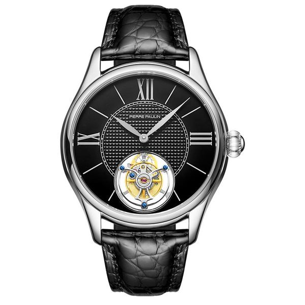 

wristwatches tourbillon watch mechanical sapphire mirror hollow double business men watches retro collector edition male, Slivery;brown