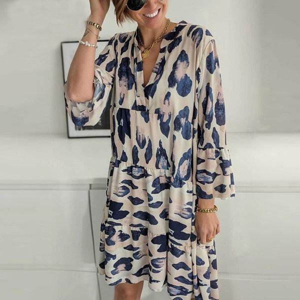 

casual dresses elegant women soft beach loose dress summer colorful holiday party print lady long sleeve streetwear vestidos, Black;gray