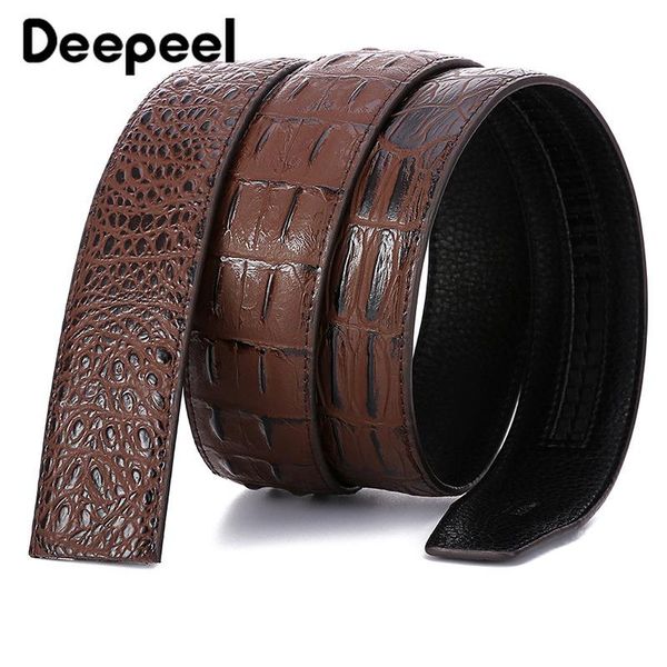 

belts deepeel 110-125cm 35mm crocodile pattern headless automatic buckle leather belt men's decorative luxury cowhide material, Black;brown