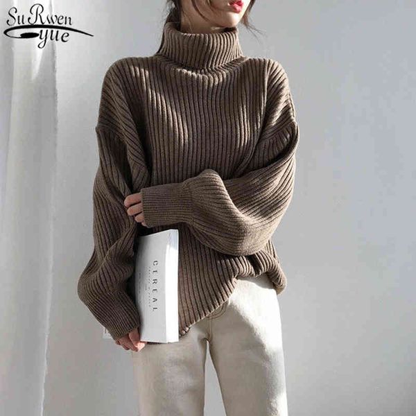 

solid women's knitwear turtleneck mid-length autumn thick korean style loose long sleeve pullover sweater 10327 210427, White;black