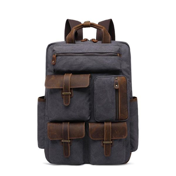 

backpack lapvintage leather canvas with pockets 15.6 inch water-resistant travel school bag