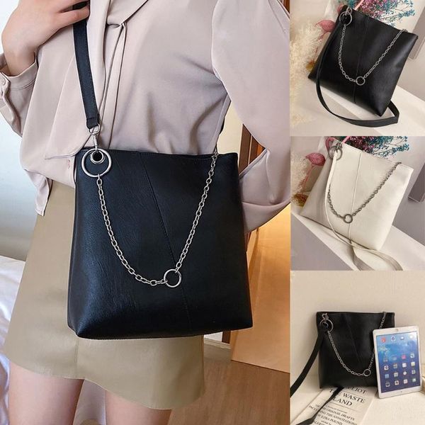 

shopping bags 2021 shopper bag fashion women's solid color large capacity leather shoulder messenger chain black ladies bags#f