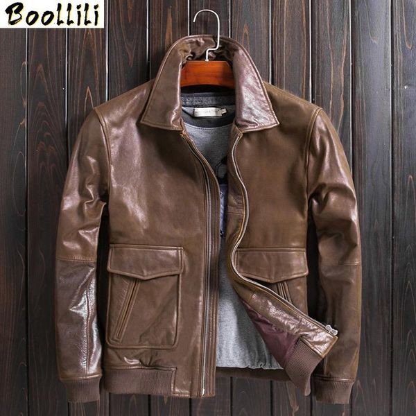 

men's leather & faux boollili jacket real genuine 100% horsehide coat sprig autumn plus size deri ceket, Black