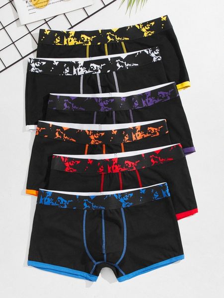 

men 6pcs contrast binding boxer brief d6ai#, Black;brown