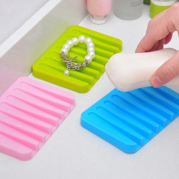 

non-slip soft silicone tray soap dish plate box drain holder bathroom tool dishes