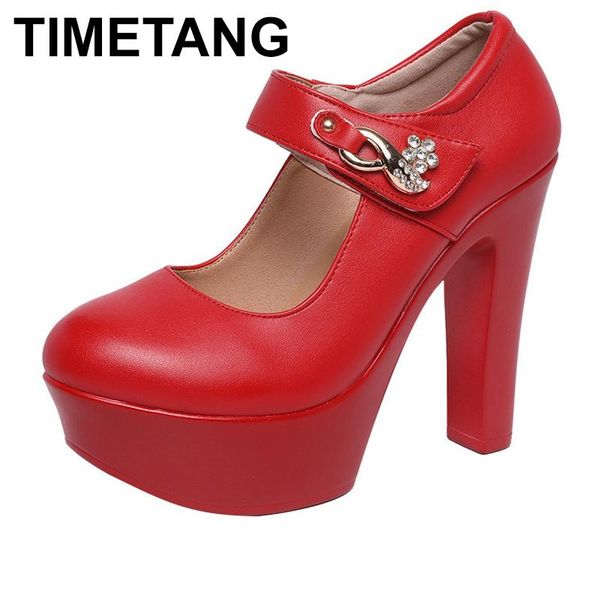 

timetangplus size 35-43 rhinestone pumps wedding shoes heels block women 2021 silver white red extreme high platform dress, Black