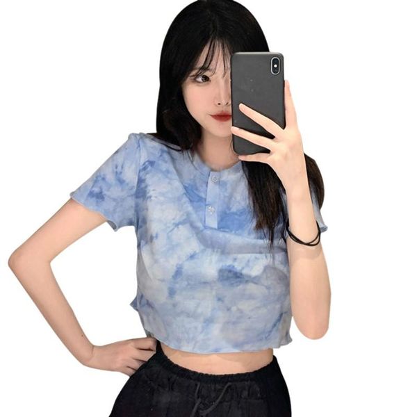 

women's t-shirt casual tie-dye print t shirt short sleeve woman summer o neck cotton tshirt vintage streetwear clothing, White