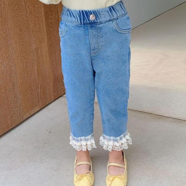 

jeans sweet baby girls lace pants children autumn style stylish denim, Blue