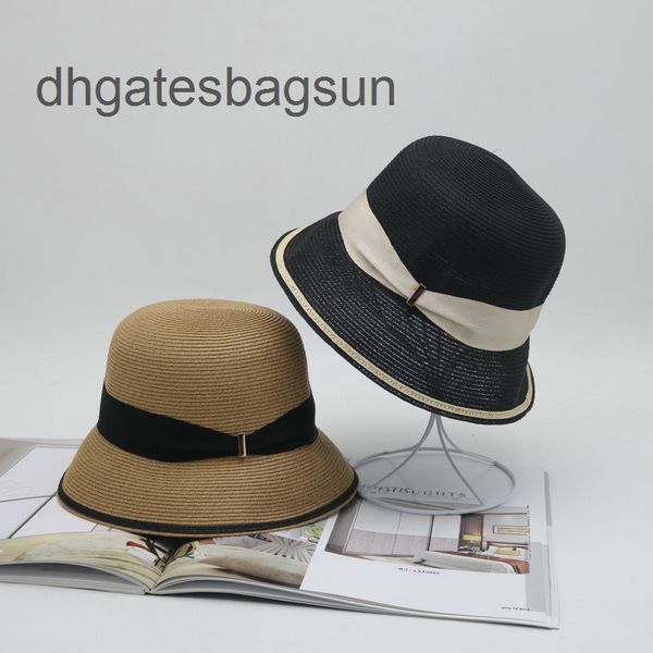 

brand cap carves hat female spring summer middle brim straw women's sunscreen hat temperament style color matching bow fisherman sunsha, Blue;gray