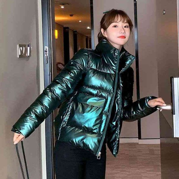 

wash bright face short down cotton jacket women's 2021 autumn and winter new korean loose bread thickened, Black