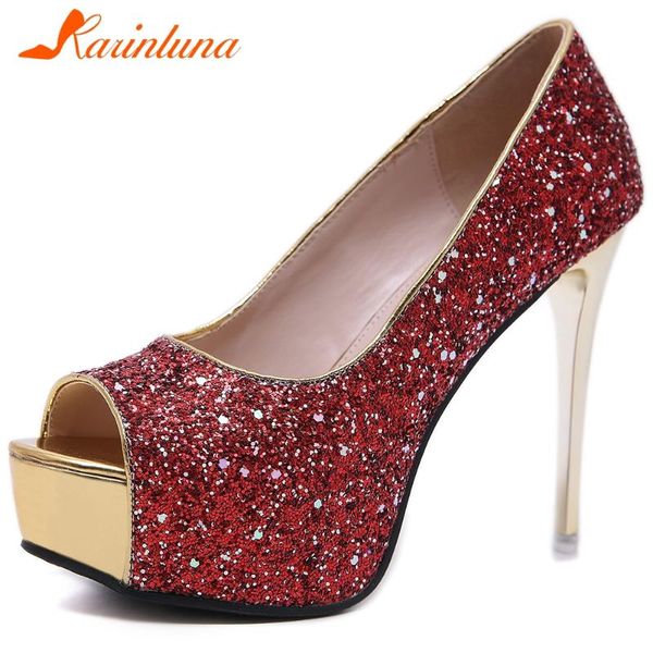 

bling ladies proom fashion pumps peep toe golden shallow slip on dress high heel sandals women party shoes woman, Black