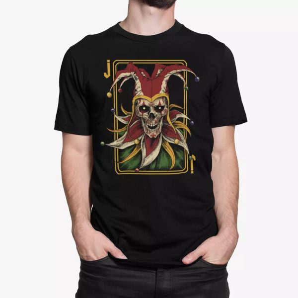 

Evil Joker Mens T-Shirt Jester Skull Clown Horror Scary, White;black