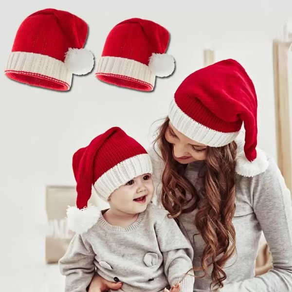 Beanie/Totenkopf-Kappen, Weihnachts-Elastik-Strickmütze, niedliche Eltern-Kind-Pompom-Hüte für Mutter, Kinder, Mädchen, Jungen, Party-Dekoration, Kleidungszubehör