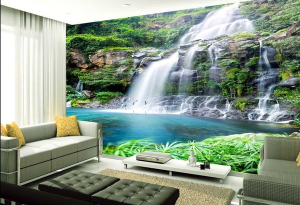 

custom green waterfall wallpapers 3d murals wallpaper for living room landscape