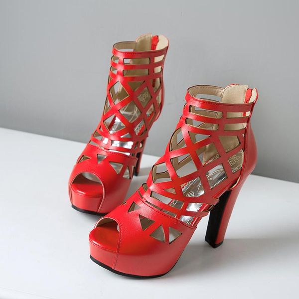 

fashion gladiator women sandals 2021 spring pu back zipper peep toe cross -tied with platforms female plus size 43, Black