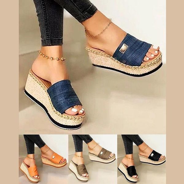

womens high heels sandal thick bottom casual shoes ladies leisure summer wedges sandals woman women platform mules slipper, Black