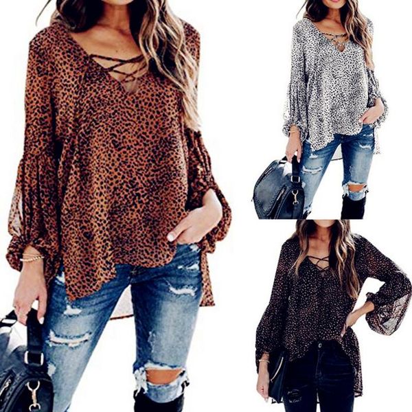 

spring women blouses belong sleeve ruffles loose elegant leopard vintage casual pluse sizes shirts women's &, White