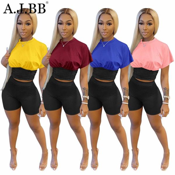 

women's tracksuits 2021 summer casual solid color stitching sports two-piece suit slim o-neck short-sleeved t-shirt and shorts, Gray