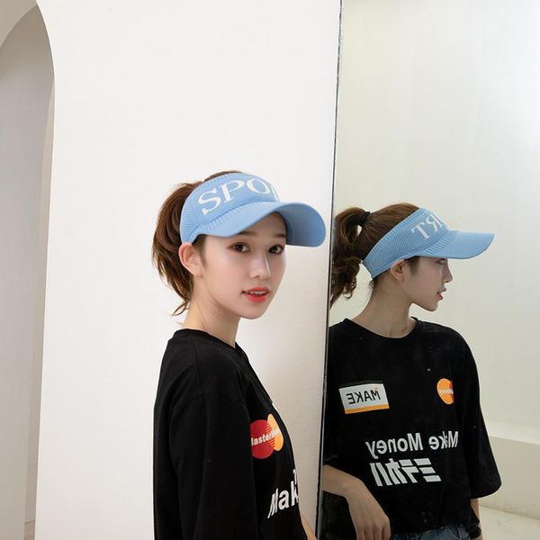 

stingy brim hats summer women female casual flexible knitting snapbacks has golf cap sun visor caps sport letter sunshade hat, Blue;gray