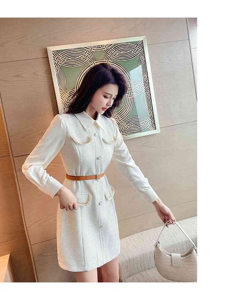 

2021 vestidos autumn elegant turn down collar fashion slim tweed runway women single-breasted woolen a line female, Black;gray