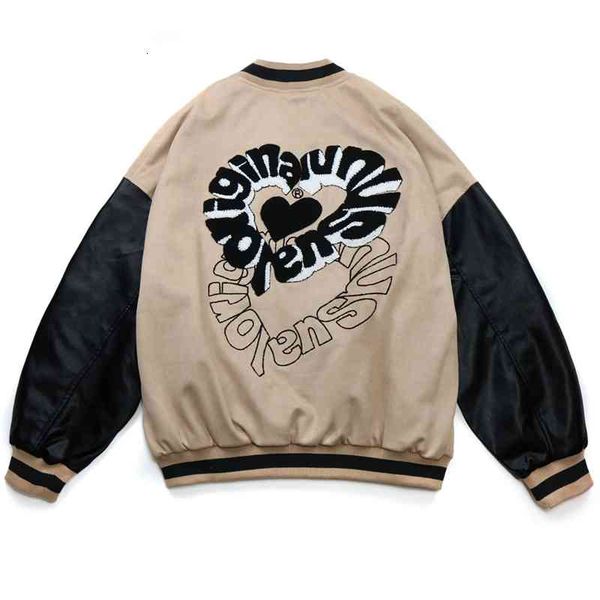 

men's jackets hip hop streetwear baseball jacket 221 letter heart embroidery patchwork bomber harajuku casual varsity college coat vuvd, Black;brown